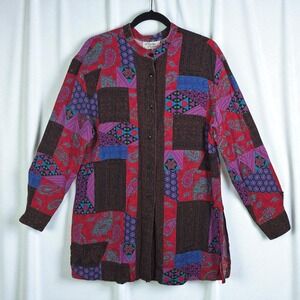 VTG Lady Carol of New York Woman Shirt Patchwork Print‎ Button Down Long Sleeve